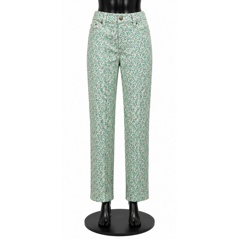 J. Crew Womens Toothpick Jeans Size 28 Green Floral Straight Leg Cotton Stretch